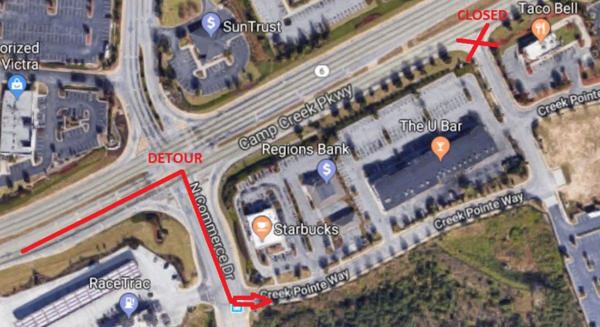 Daytime Closure of Creek Pointe Way at Camp Creek Pkwy Starting Aug. 14
