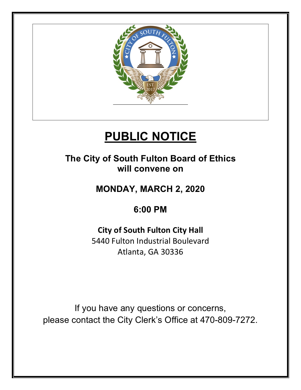 South Fulton Public Notice Board of Ethics